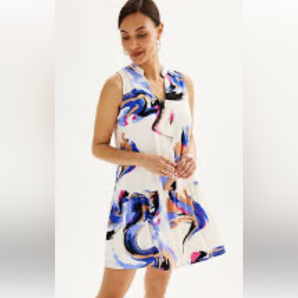 Nine West White and Blue Abstract Dress